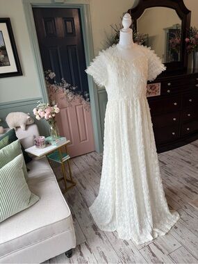 JessaKae White Sheer Lace Dress with Polka Dot Tulle